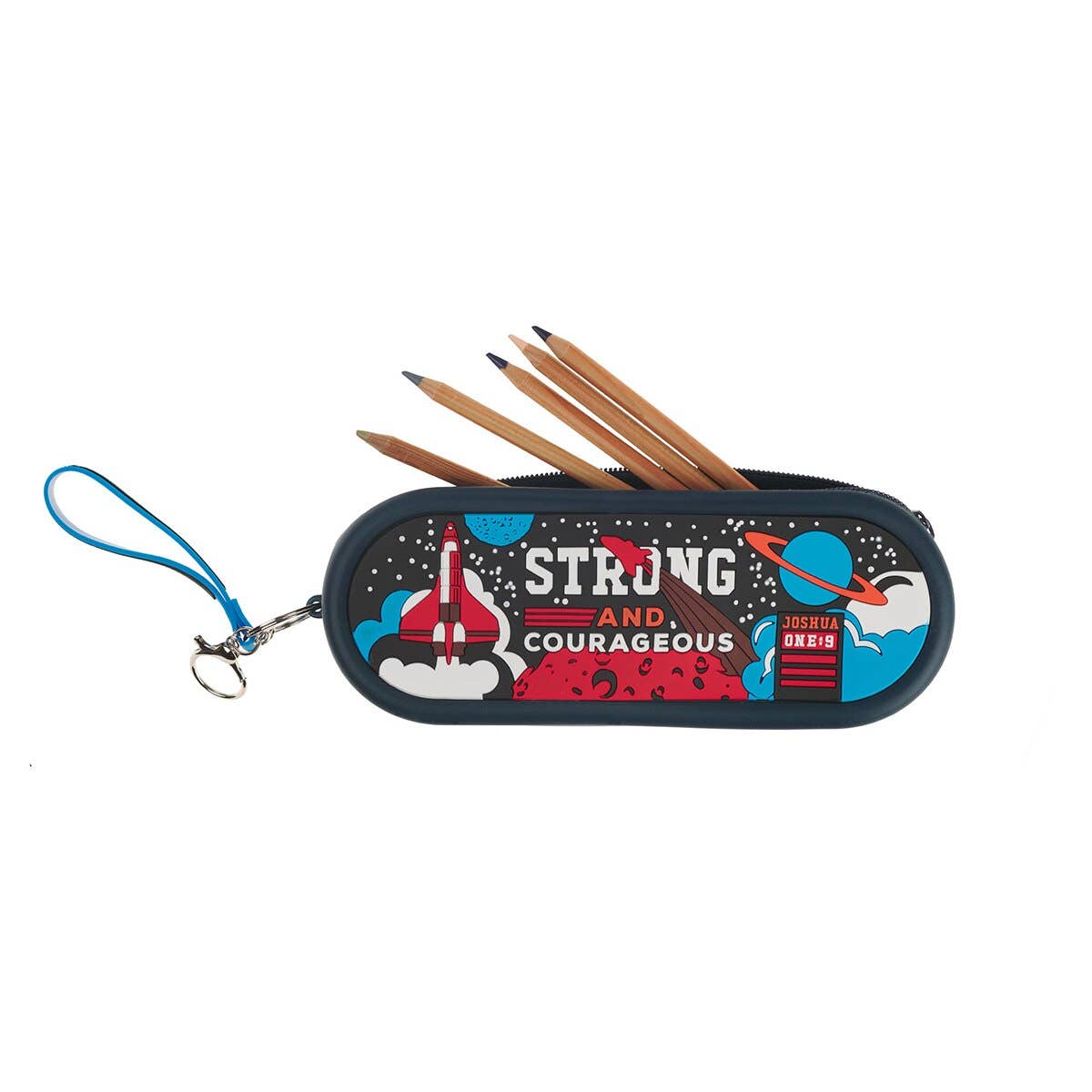 Strong & Courageous Navy Silicone Pencil Case