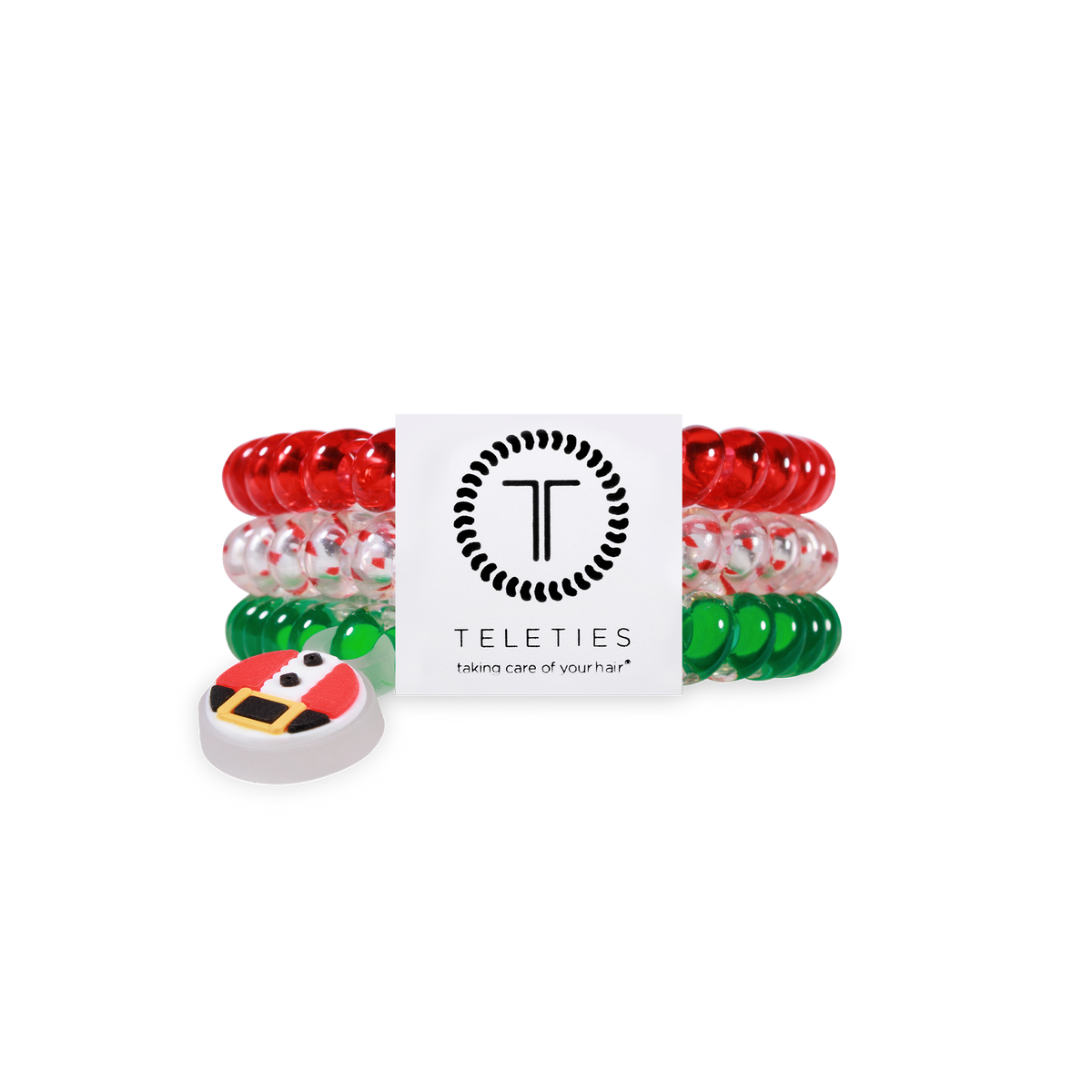 TELETIES® Secret Santa Hair Ties – Red, Green & Clear 3-Pack