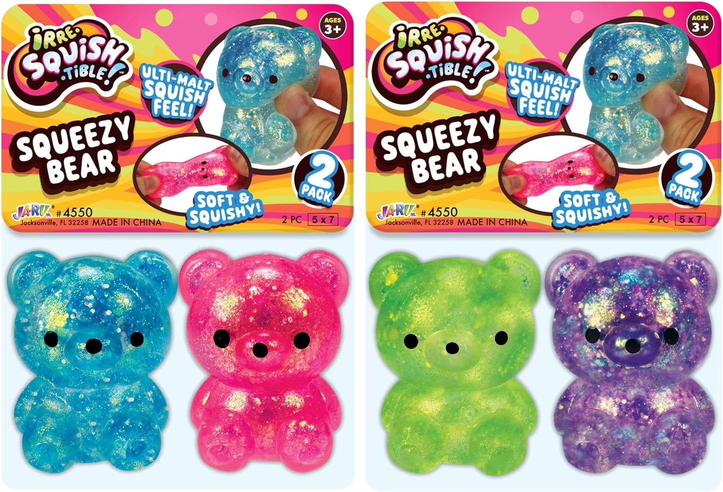 JA-RU Glitter Squeezy Bears – 2-Pack