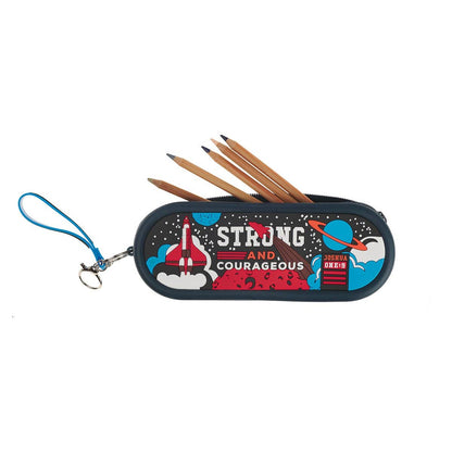 Strong & Courageous Navy Silicone Pencil Case