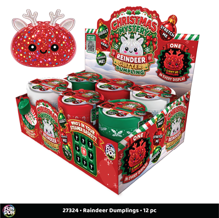 Fun Doh Christmas Mystery Reindeer Glitter Dumpling | Rare Light-Up Squishy