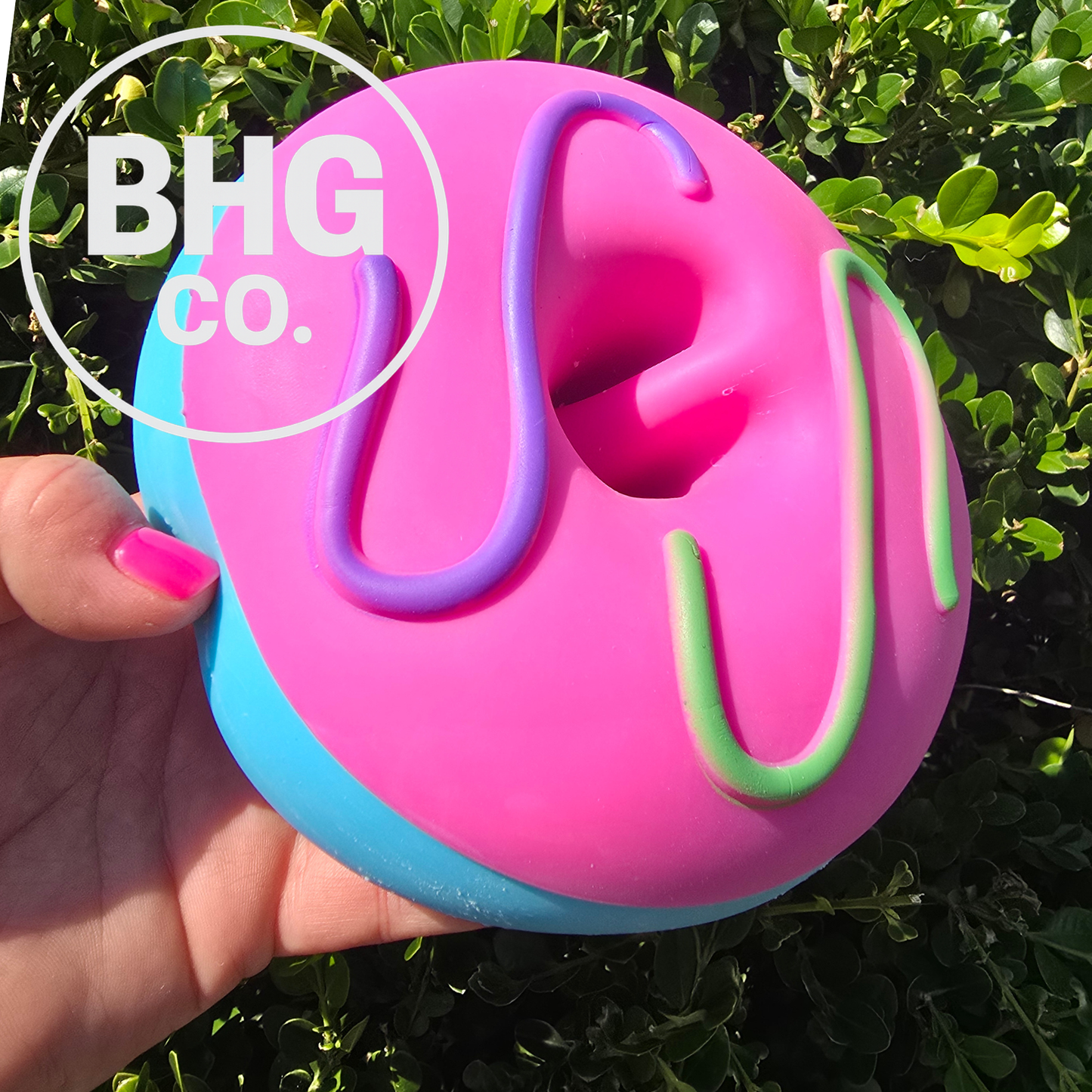 Jumbo Dough-Filled Donut Squishy – Blue Dough with Pink Icing