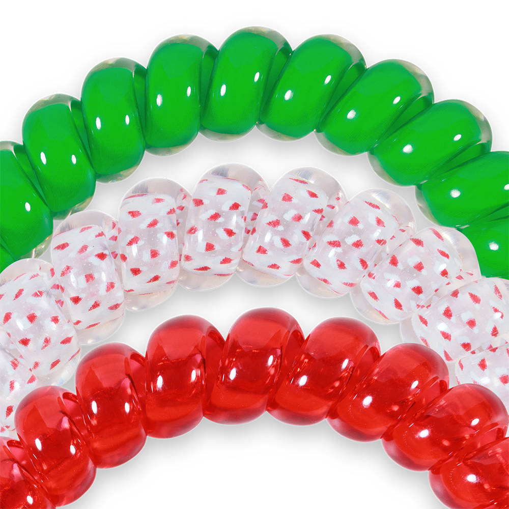 TELETIES® Secret Santa Hair Ties – Red, Green & Clear 3-Pack